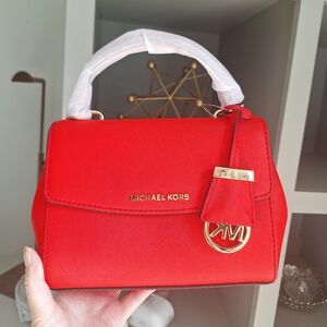 NWT Michael Kors Mini Ava Extra-Small Saffiano Leather Crossbody Bag DK Sangria
